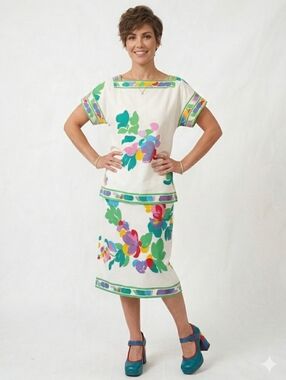 Vintage Leonard Paris Retro Flower Power Mod Dopamine Cotton Skirt Set